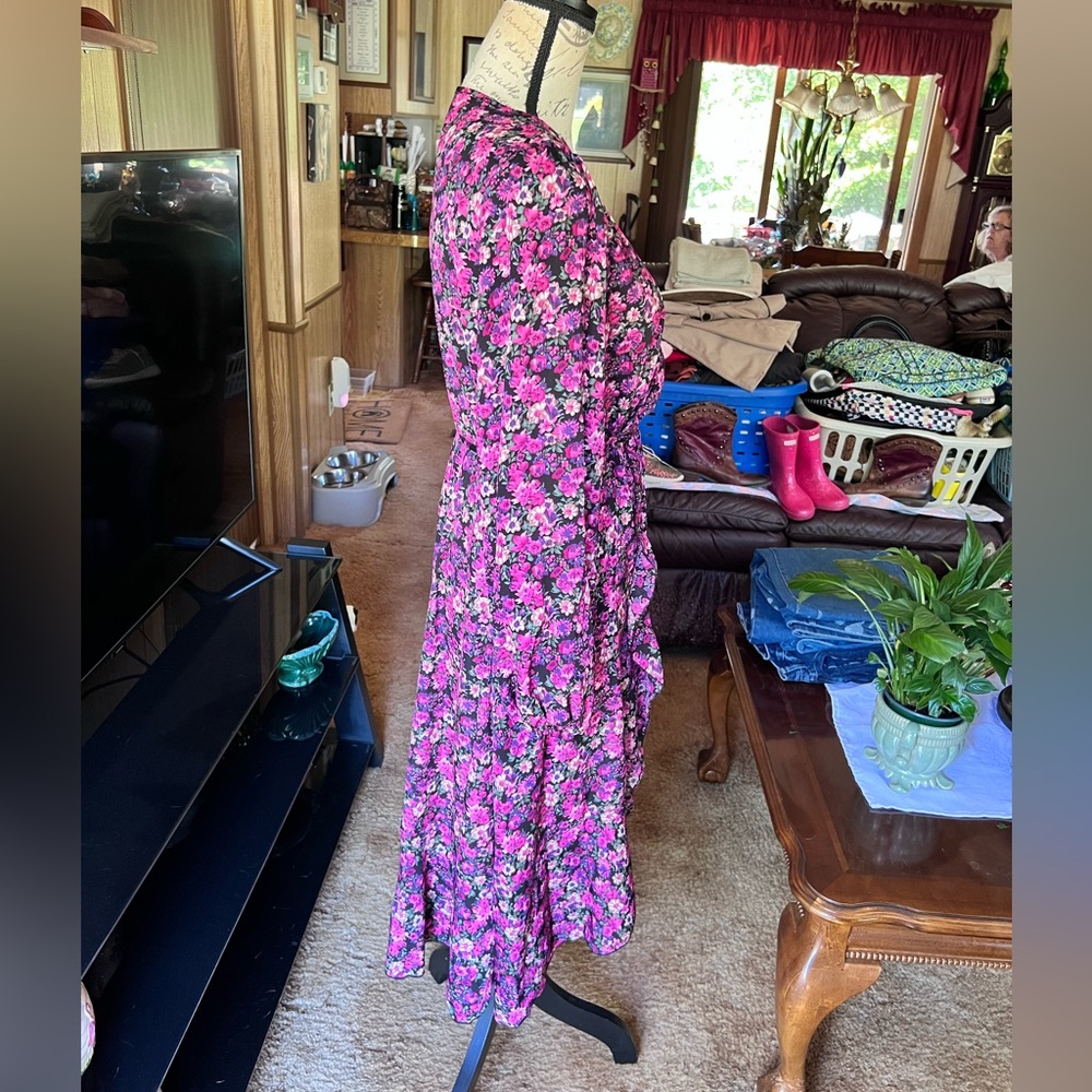 Boohoo Floral Long Sleeve Dress - Pink and Purple - Picture 7 of 16